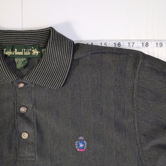 Knights of Round Table Men’s L Tall Polo Shirt – Black Textured Short Sleeve - Picture 5 of 10
